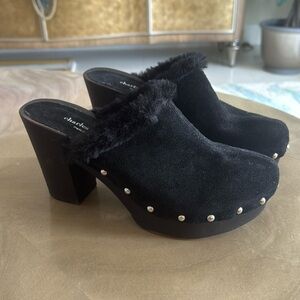 Charles David black suede clogs